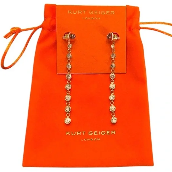 Kurt Geiger London NWT gorgeous Micro Eagle Crystal Linear Drop Earrings - Picture 1 of 10